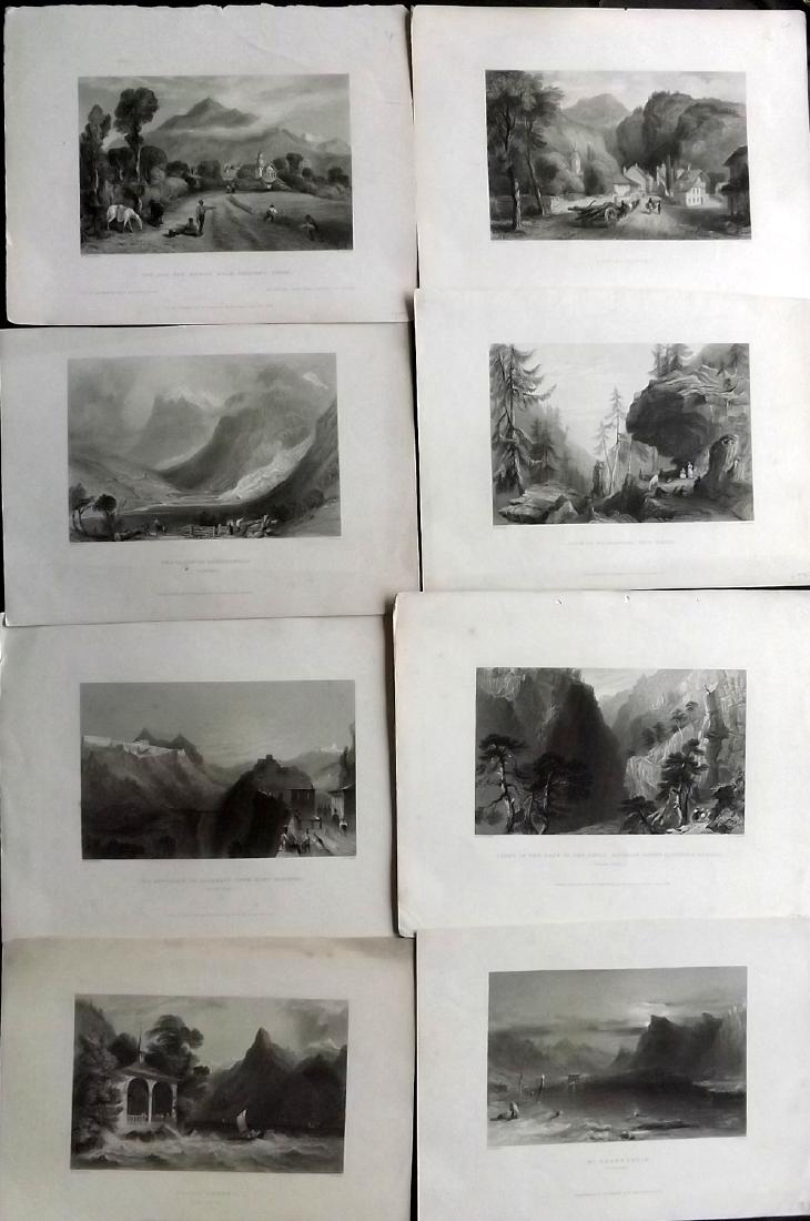 Bartlett, William C1838 Lot of 8 Prints. Switzerland: Steel Engravings Published 1836-C1840 by George Virtue, London for "Switzerland Illustrated..." by William Beattie. Illustrated by William Bartlett & William Brockedon. Paper Size: 10.5 x 8.5 inch (27