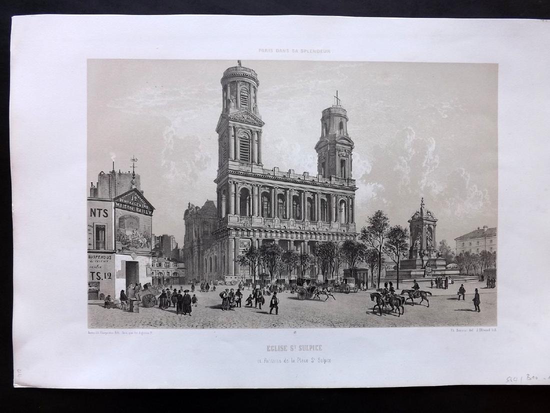 Paris dans sa Splendeur 1863 LG Print. Eglise St.: Lithograph Published 1861-63, Paris for "Paris dans sa Splendeur" Edited by Henri Charpentier. Mostly Drawn by Felix Bonoist, and Lithographed by Benoist and others. Paper Size: 19 x 13 inch (48 x 33c