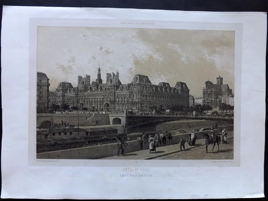 Paris dans sa Splendeur 1863 LG Print. Hotel de Ville: Lithograph Published 1861-63, Paris for "Paris dans sa Splendeur" Edited by Henri Charpentier. Mostly Drawn by Felix Bonoist, and Lithographed by Benoist and others. Paper Size: 19 x 13 inch (48 x 33c