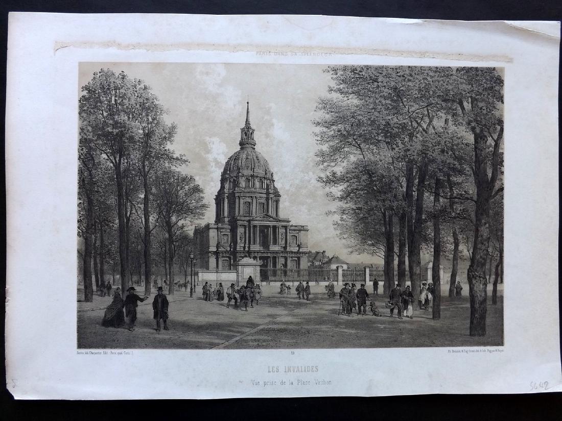 Paris dans sa Splendeur 1863 LG Print. Les Invalides: Lithograph Published 1861-63, Paris for "Paris dans sa Splendeur" Edited by Henri Charpentier. Mostly Drawn by Felix Bonoist, and Lithographed by Benoist and others. Paper Size: 19 x 13 inch (48 x 33c