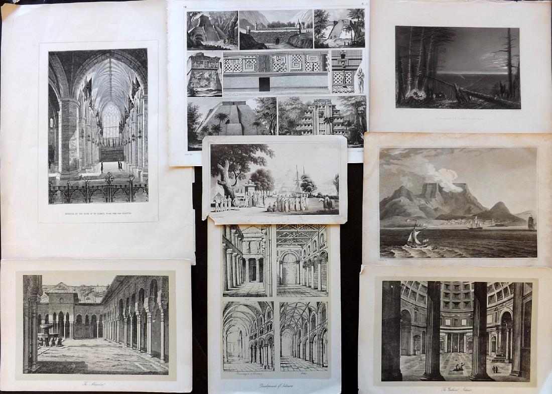 Travel & Architecture 19th Cent. Mixed Lot of 8 Prints (1 of 2)