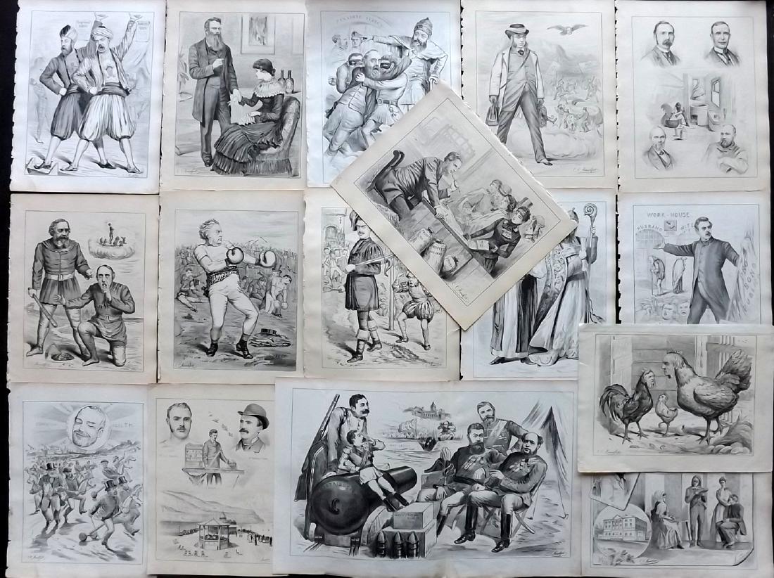 Mountfort - The Dart 1880's Lot 15 Political Cartoons: Lithographs Published 1876-1911, Birmingham for "The Dart" Also titled "Birmingham Pictorial and Dart" and "Dart and Midland Figaro" Illustrated by E. C. Mountfort. Proof before letters. Rare. Paper S