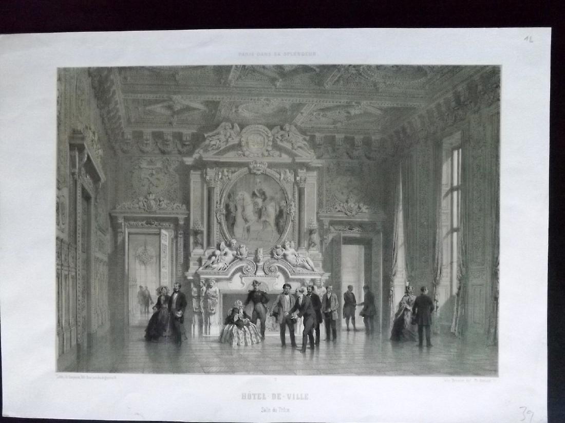 Paris dans sa Splendeur 1863 LG Print. Hotel-De-Ville: Lithograph Published 1861-63, Paris for "Paris dans sa Splendeur" Edited by Henri Charpentier. Mostly Drawn by Felix Bonoist, and Lithographed by Benoist and others. Paper Size: 19 x 13 inch (48 x 33c