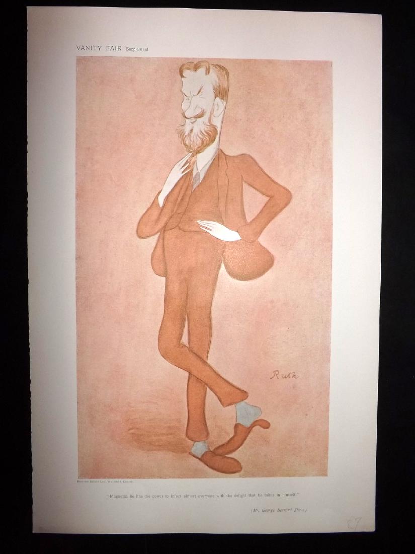 Vanity Fair Print 1905 George Bernard Shaw by Beerbohm: Chromolithograph Published 10-5, London for "Vanity Fair" Paper Size: 15 x 11 inch (38 x 28cm) Good Condition