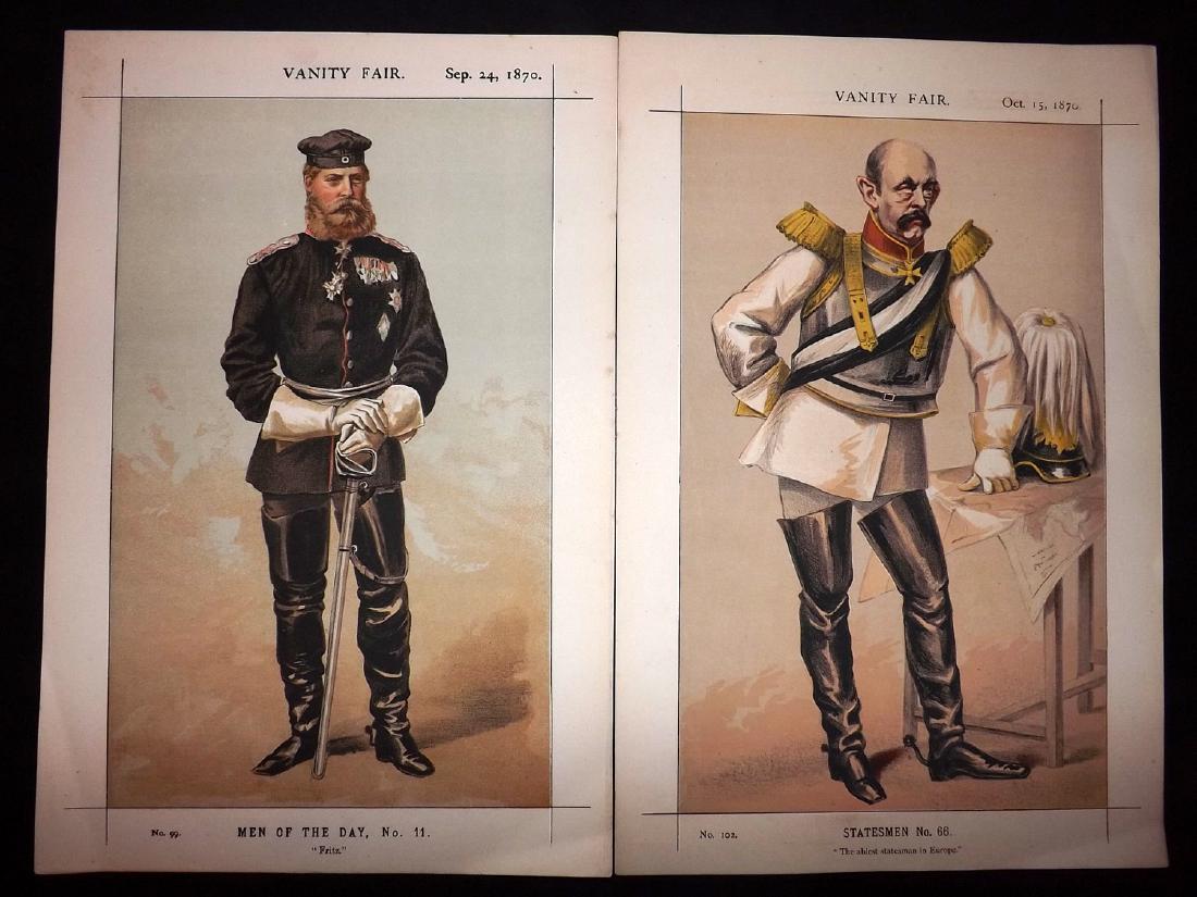 Vanity Fair Prints 1870 Pair of Germans. Bismarck etc: Crown Prince of Prussia & Count Otto Von Bismarck. Chromolithographs Published 1870, London for "Vanity Fair" Paper Size: 15 x 11 inch (38 x 28cm) Good Condition