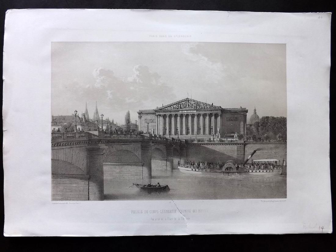 Paris dans sa Splendeur 1863 Palais Corps-Legislatif: Lithograph Published 1861-63, Paris for "Paris dans sa Splendeur" Edited by Henri Charpentier. Mostly Drawn by Felix Bonoist, and Lithographed by Benoist and others. Paper Size: 19 x 13 inch (48 x 33c