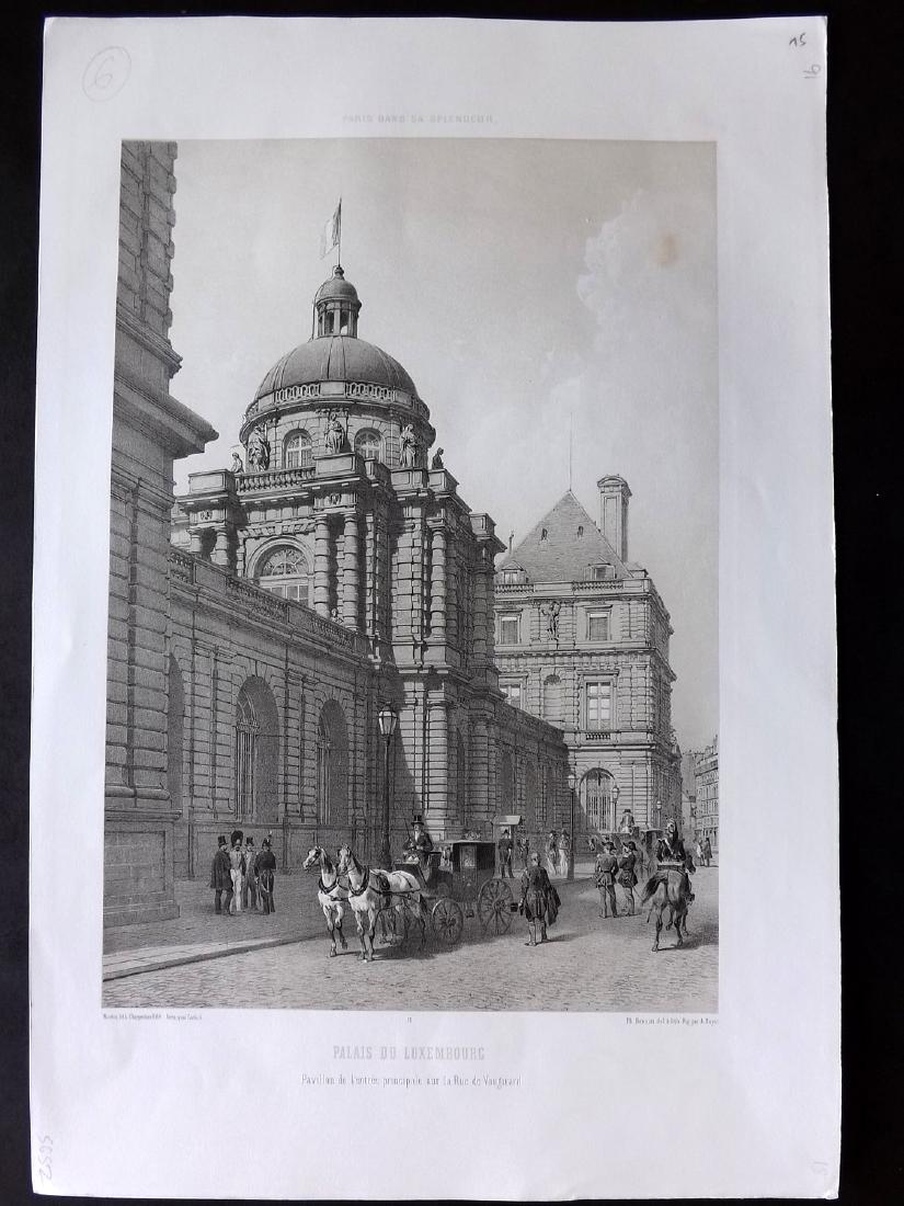 Paris dans sa Splendeur 1863 Print. Palais Luxembourg: Lithograph Published 1861-63, Paris for "Paris dans sa Splendeur" Edited by Henri Charpentier. Mostly Drawn by Felix Bonoist, and Lithographed by Benoist and others. Paper Size: 19 x 13 inch (48 x 33c