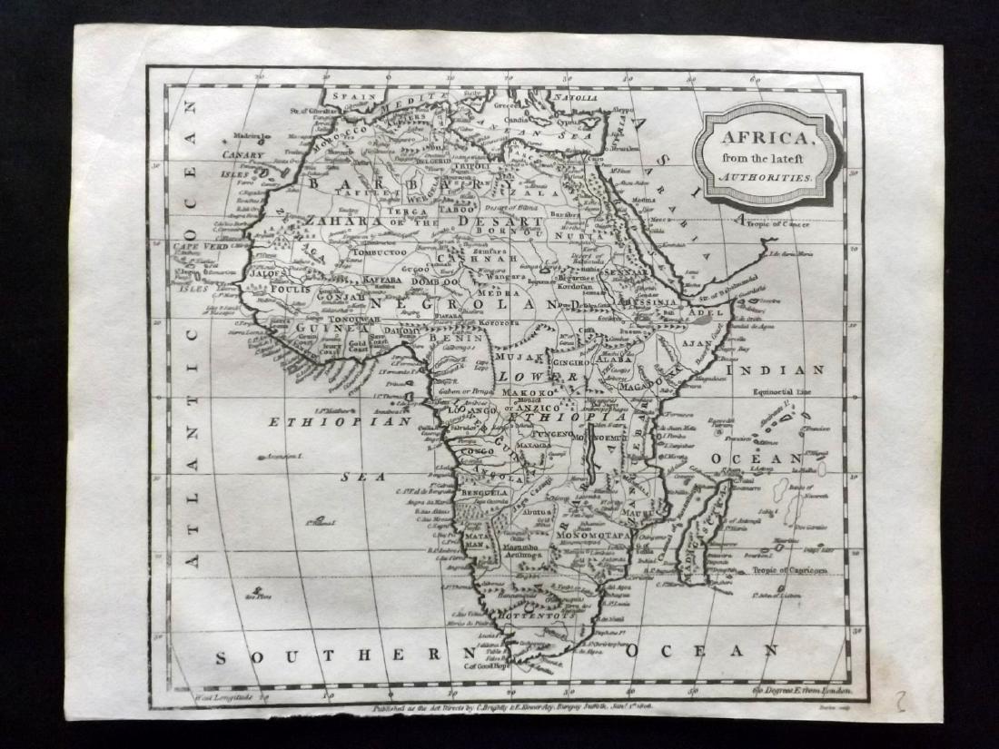Barlow 1807 Antique Map of Africa Continent: Copper Engraved Map Published 1807 by Brightly & Kinnersley, Bungay, England for "A General View of the World, Geographical, Historical and Philosophical" by The Rev. E. Blomfield. Maps Engraved by Ba