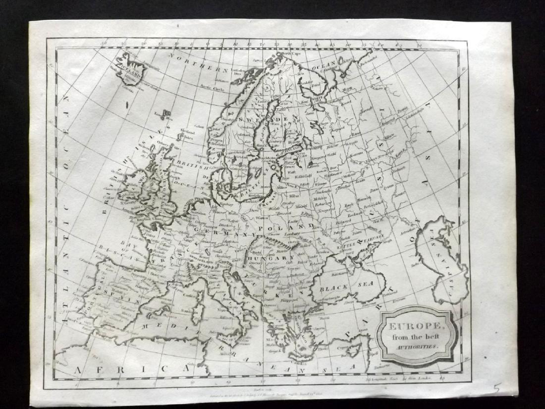 Barlow 1807 Antique Map of Europe Continent: Copper Engraved Map Published 1807 by Brightly & Kinnersley, Bungay, England for "A General View of the World, Geographical, Historical and Philosophical" by The Rev. E. Blomfield. Maps Engraved by Ba