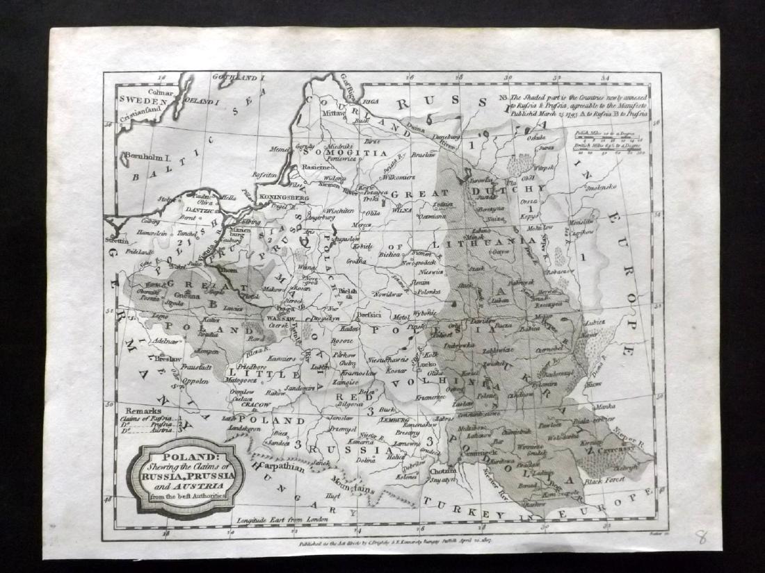 Barlow 1807 Antique Map of Poland: Copper Engraved Map Published 1807 by Brightly & Kinnersley, Bungay, England for "A General View of the World, Geographical, Historical and Philosophical" by The Rev. E. Blomfield. Maps Engraved by Ba