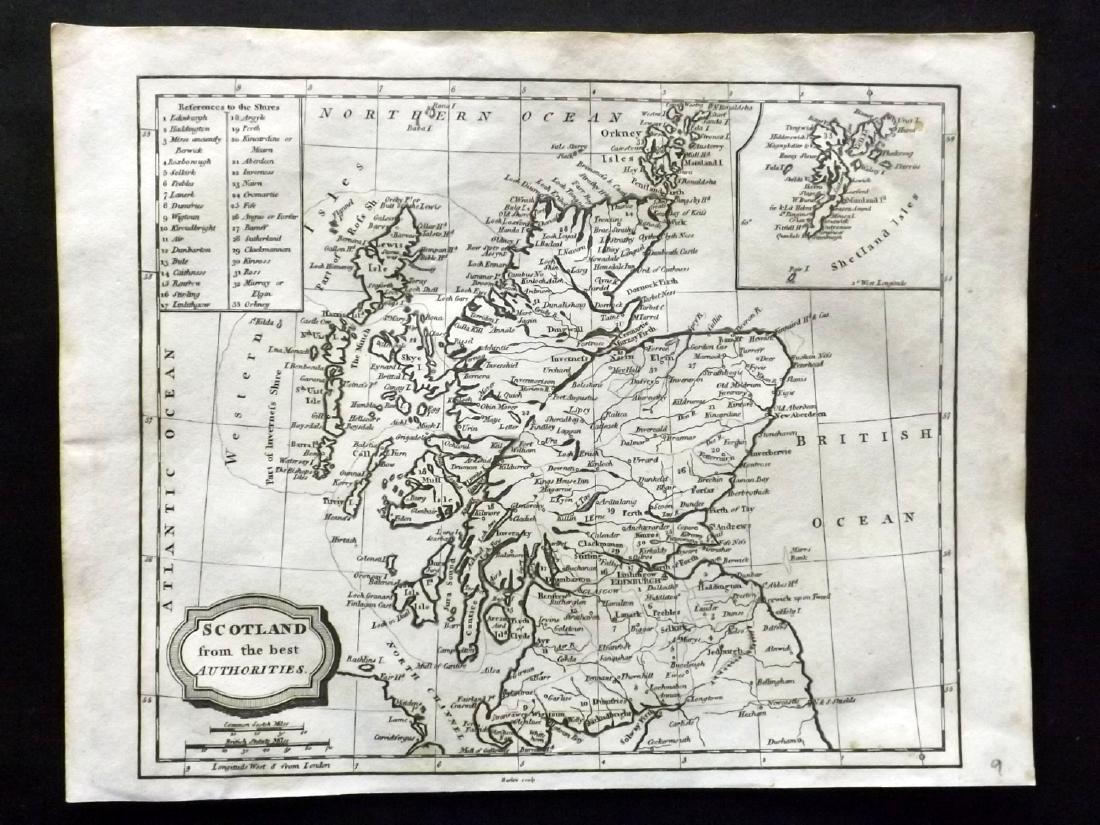 Barlow 1807 Antique Map of Scotland: Copper Engraved Map Published 1807 by Brightly & Kinnersley, Bungay, England for "A General View of the World, Geographical, Historical and Philosophical" by The Rev. E. Blomfield. Maps Engraved by Ba