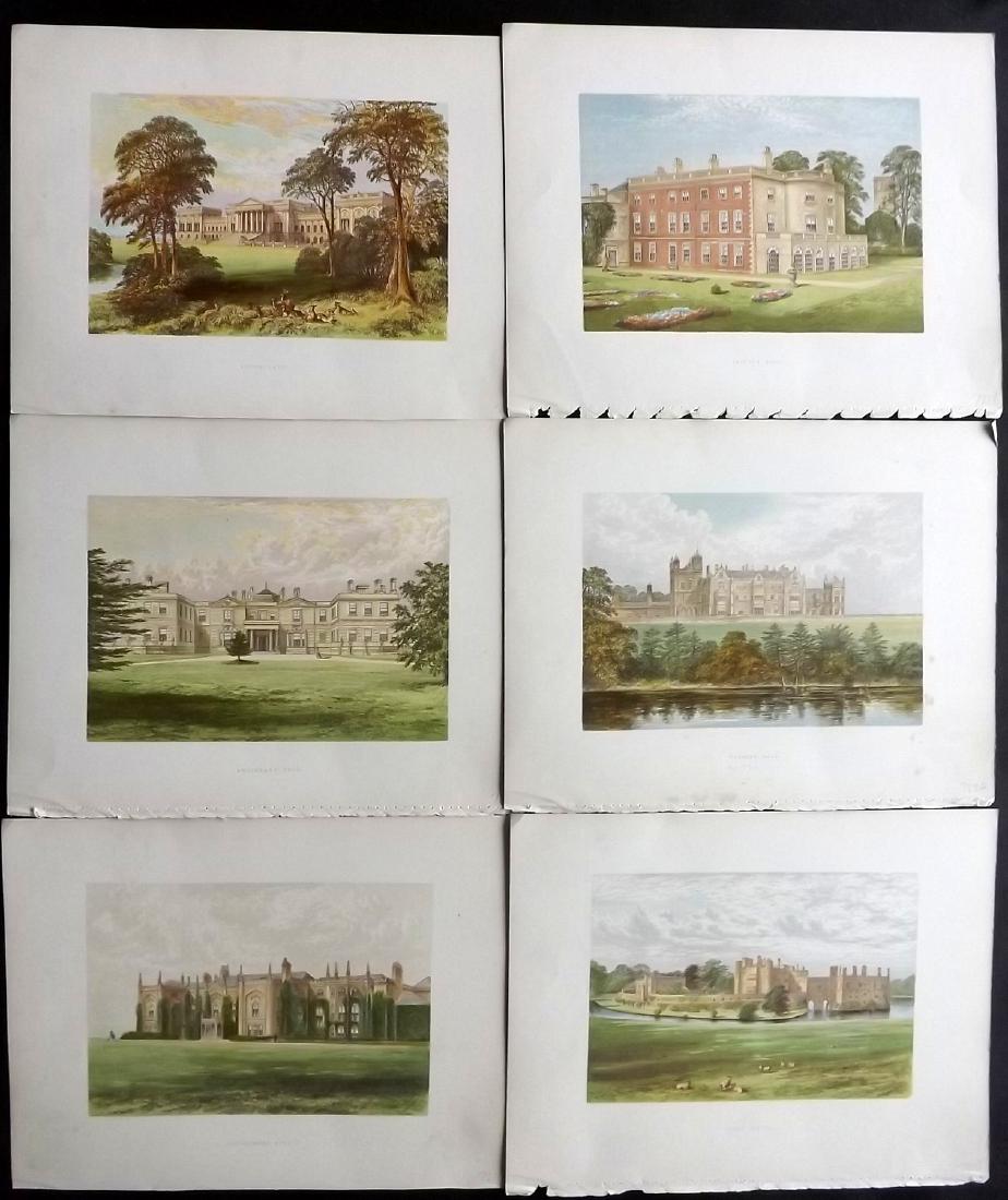 Morris Seats C1870 Lot of 6 Colour Woodblock Views: Color Printed Woodblock Published 1866-1880 by William Mckenzie, London for "Picturesque Views of Seats of Noblemen and Gentlemen of Great Britain and Ireland" by the Rev. F. O. Morris. Printed by Ben