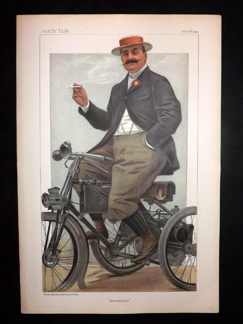 Vanity Fair Print 1899 The Comte De Dion, Automobile: Chromolithograph Published 1899, London for "Vanity Fair" Paper Size: 15 x 11 inch (38 x 28cm) Good Condition