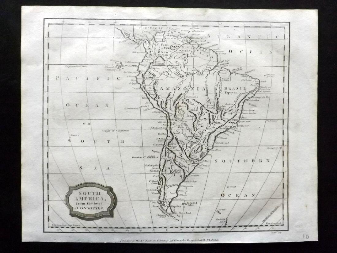 Barlow 1807 Antique Map of South America Continent: Copper Engraved Map Published 1807 by Brightly & Kinnersley, Bungay, England for "A General View of the World, Geographical, Historical and Philosophical" by The Rev. E. Blomfield. Maps Engraved by Ba