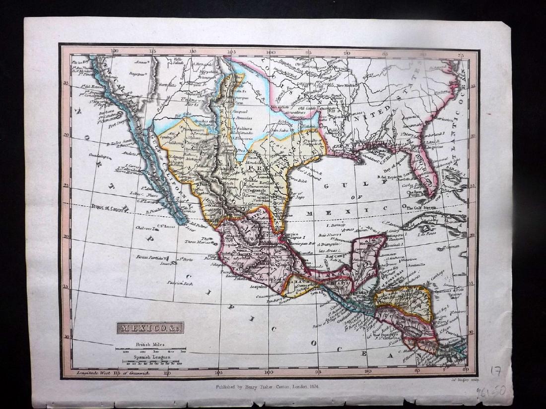 Clarke & Bingley 1824 Hand Coloured Map of Mexico (1 of 1)