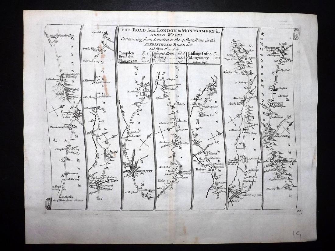 Senex & Ogilby 1719 Road Map. London to Montgomery (1 of 1)