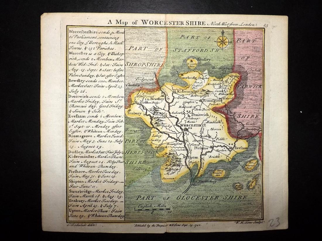 Toms & Badeslade 1742 Hand Coloured Map of Worcester (1 of 1)