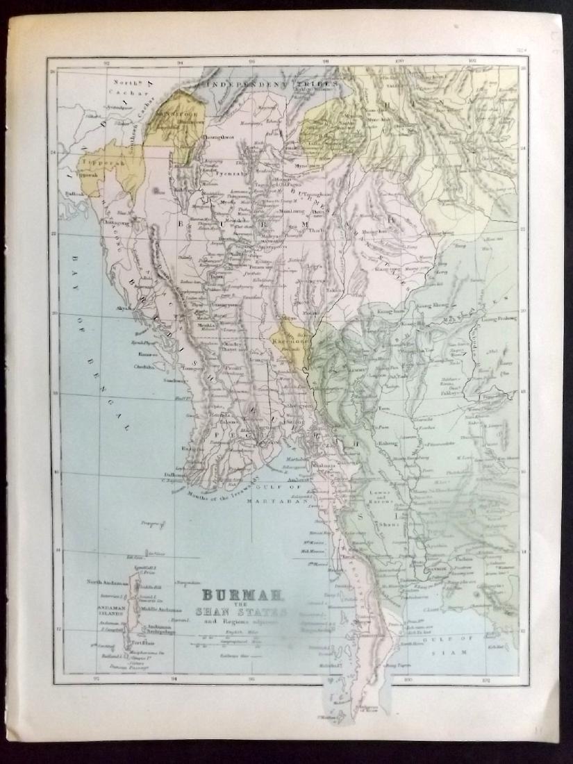 Bryce, James 1881 Map of Burma & Siam Thailand (1 of 1)