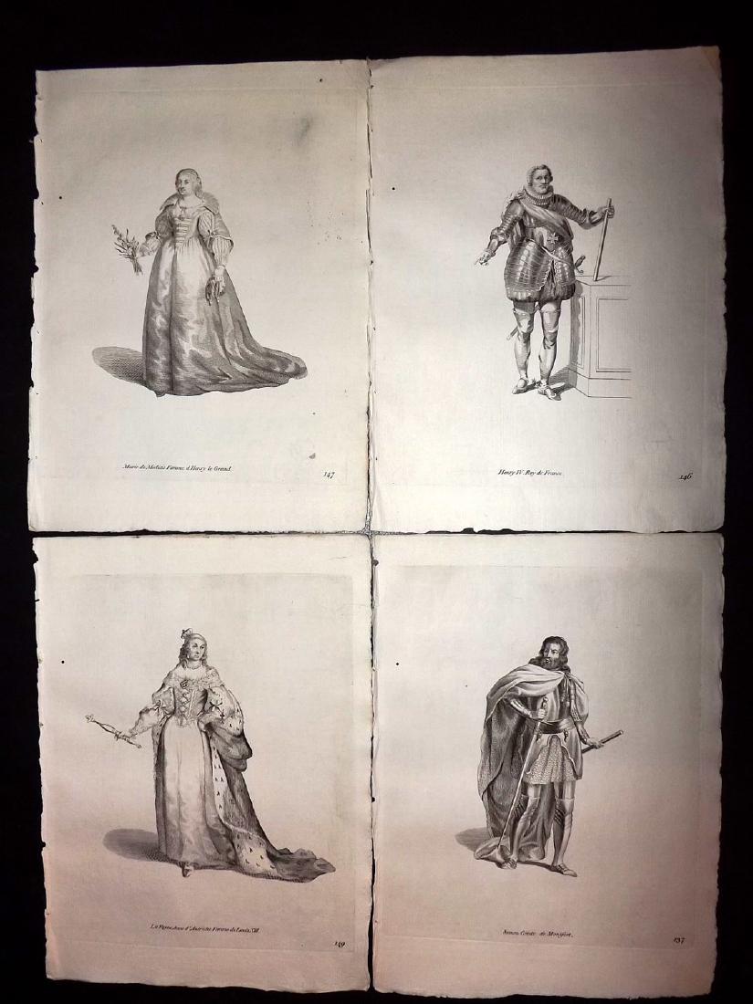 Jefferys, Thomas 1772 Lot of 4 French Costume Prints: Historical Figures incl Henry IV, Wife of Louis XIII etc. Copper Plates Published 1757-72, London for "Collection of the Dresses of Different Nations, Antient and Modern" by Thomas Jefferys. Illustrat