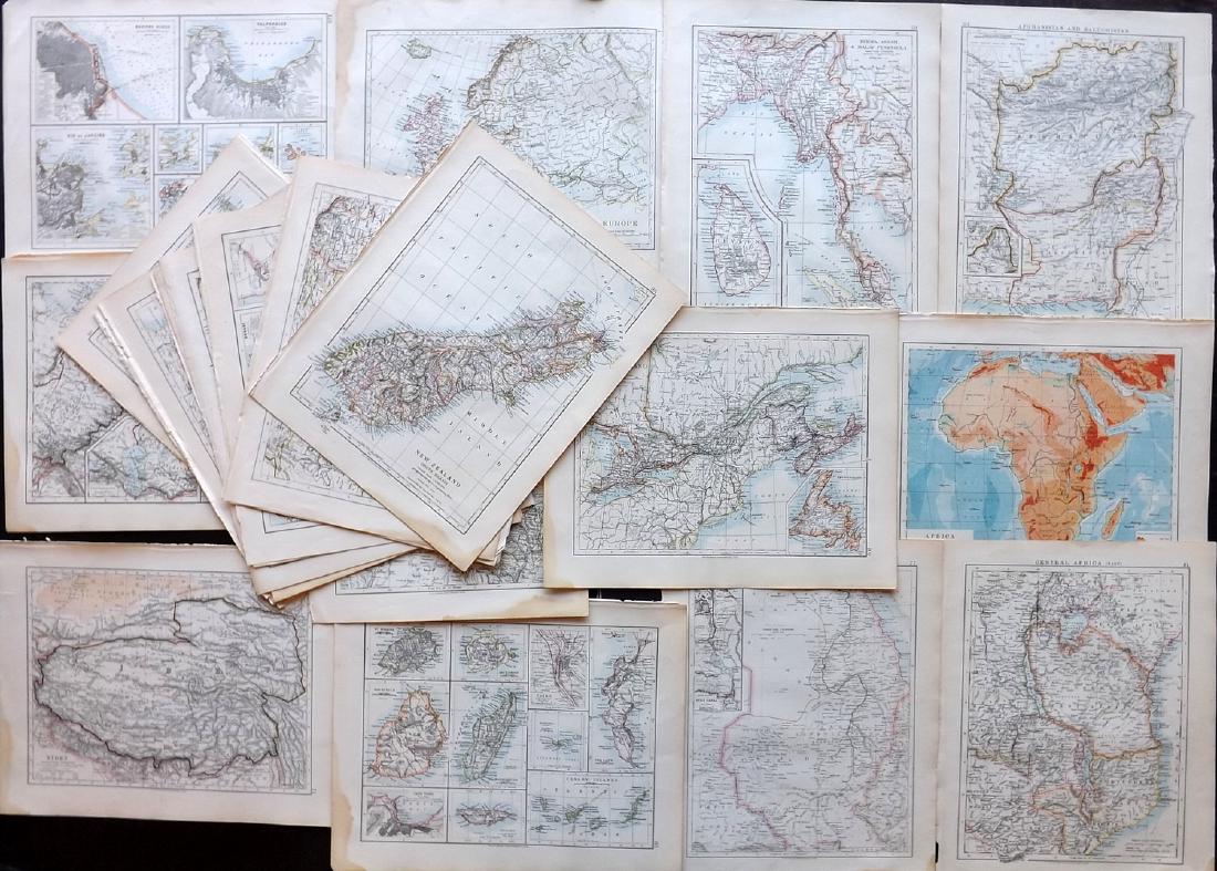 Johnston, W. & A. K. 1903 Lot of 28 Maps: Lot of 28 Lithograph Maps, incl Twin Hemisphere, Europe, Argentina, Canada, New Guinea, New Zealand, Australia, Pacific, Abyssinia, Egypt, Rhodesia, Central Africa, Algeria, Africa, Tibet, Japan, Russ