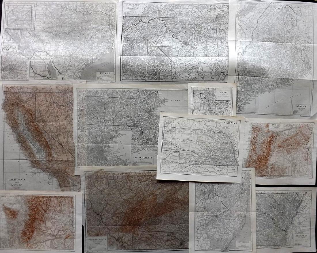 USA 1911 Lot of 12 State Maps incl Texas & California (1 of 3)