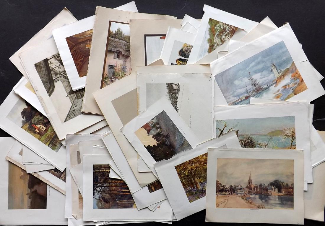 British Views C1930 Lot of 60 Colour Prints: Lot of approx 60 Colour Lithographs. Examples from "Sussex Painted by Wilfrid Ball" "The Cornish Riviera" by E. W. Haslehurst, "Fenland Rivers" Illustrated by Henry Rushbury and others publications. P