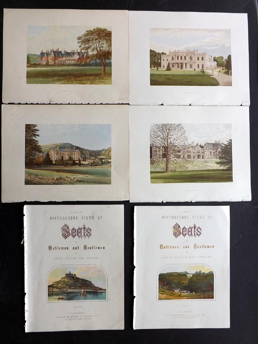 Morris Seats C1870 Lot of 6 Colour Woodblock Views: 4 Views, plus 2 illustrated Title Pages. Color Printed Woodblock Published 1866-1880 by William Mckenzie, London for "Picturesque Views of Seats of Noblemen and Gentlemen of Great Britain and Ireland"