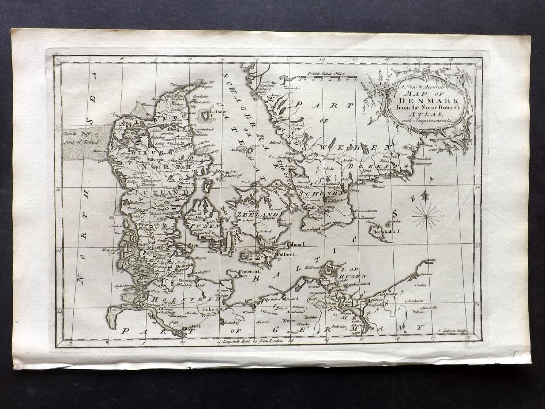 Fenning & Collyer 1765 Map of Denmark: Copper Engraved Map Published 1764-65, London for "A New System of Geography: or, A General Description of the World" by Daniel Fenning & Joseph Collyer. Maps by G. Rollos, J. Gibson and others, mostl