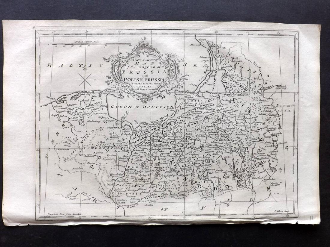 Fenning & Collyer 1765 Map of Germany & Poland: "A Map of the Kingdom of Prussia and Polish Prussia" Copper Engraved Map Published 1764-65, London for "A New System of Geography: or, A General Description of the World" by Daniel Fenning & Joseph Co