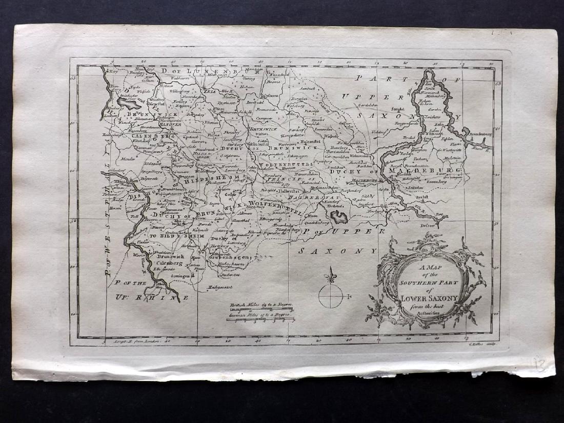 Fenning & Collyer 1765 Map of Lower Saxony, Germany: Copper Engraved Map Published 1764-65, London for "A New System of Geography: or, A General Description of the World" by Daniel Fenning & Joseph Collyer. Maps by G. Rollos, J. Gibson and others, mostl