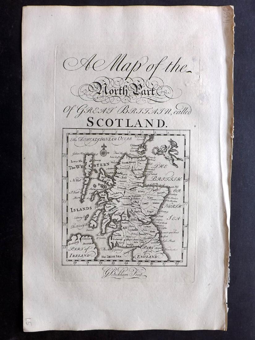 Fenning & Collyer 1765 Map of Scotland by Bickham: Copper Engraved Map Published 1764-65, London for "A New System of Geography: or, A General Description of the World" by Daniel Fenning & Joseph Collyer. Maps by G. Rollos, J. Gibson and others, mostl