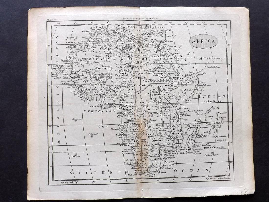Walker, John 1795 Map of Africa: Copper Engraved Map Published 1795, London for "Elements of Geography, and of Natural and Civil History" by John Walker. Centre fold as published. Paper Size: 10 x 8.5 inch (26 x 22cm) Very minor toni