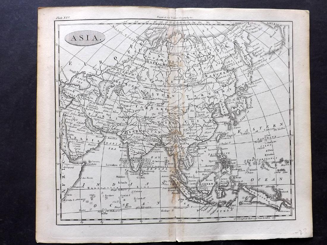 Walker, John 1795 Map of Asia: Copper Engraved Map Published 1795, London for "Elements of Geography, and of Natural and Civil History" by John Walker. Centre fold as published. Paper Size: 10 x 8.5 inch (26 x 22cm) Minor toning al