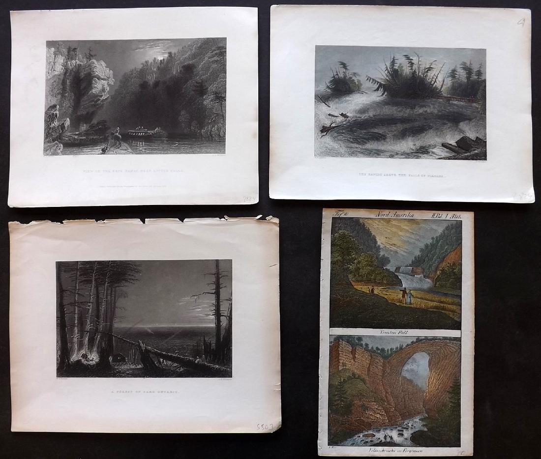 USA C1830-40 Lot of 4 Views incl Hand Coloured (1 of 2)