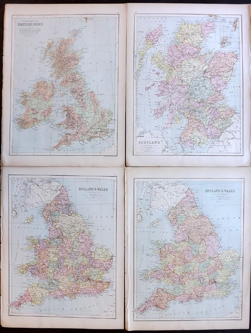 Bryce, James 1881 Lot of 4 Maps of the UK, Scotland (1 of 2)
