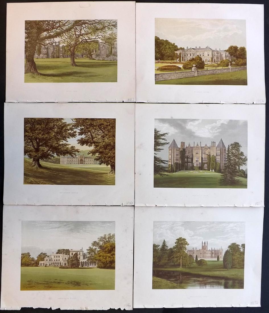 Morris Seats C1870 Lot of 6 Colour Woodblock Views: Color Printed Woodblock Published 1866-1880 by William Mckenzie, London for "Picturesque Views of Seats of Noblemen and Gentlemen of Great Britain and Ireland" by the Rev. F. O. Morris. Printed by Ben