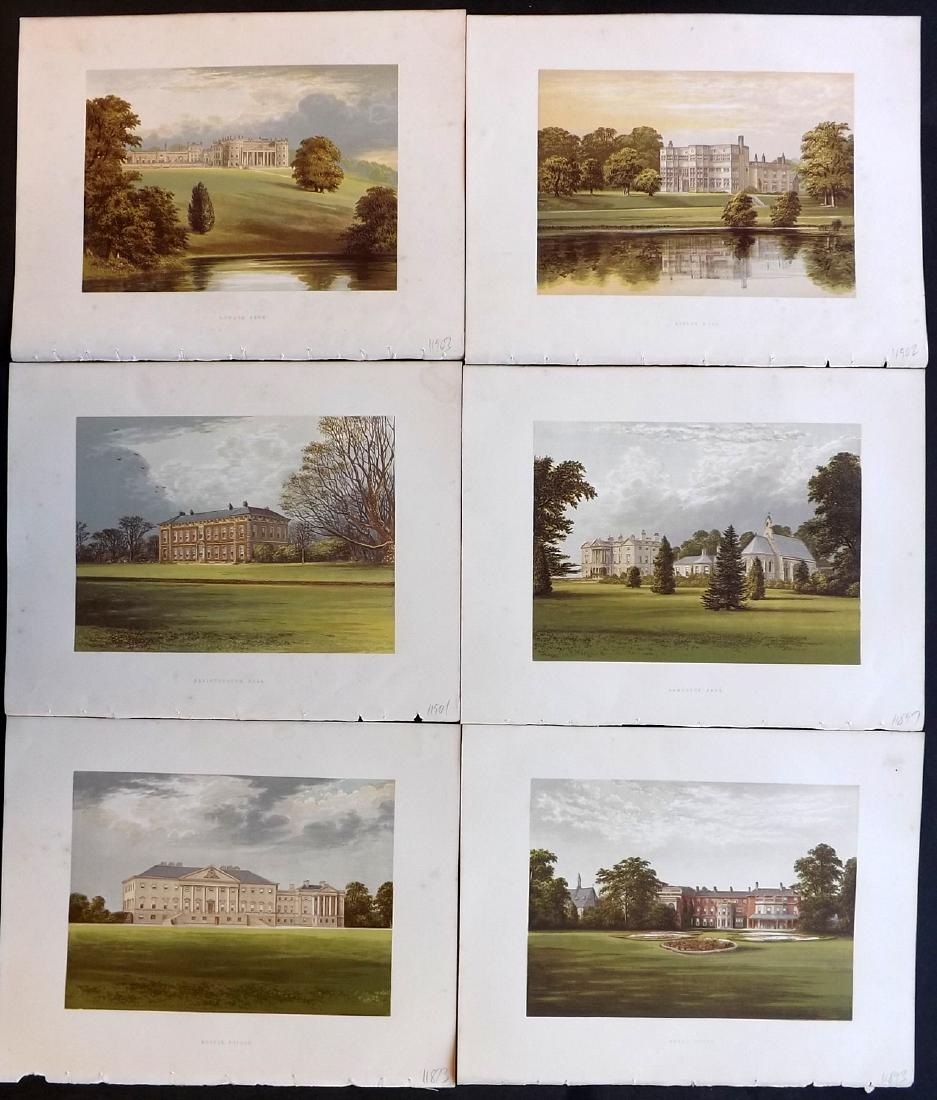 Morris Seats C1870 Lot of 6 Colour Woodblock Views: Color Printed Woodblock Published 1866-1880 by William Mckenzie, London for "Picturesque Views of Seats of Noblemen and Gentlemen of Great Britain and Ireland" by the Rev. F. O. Morris. Printed by Ben