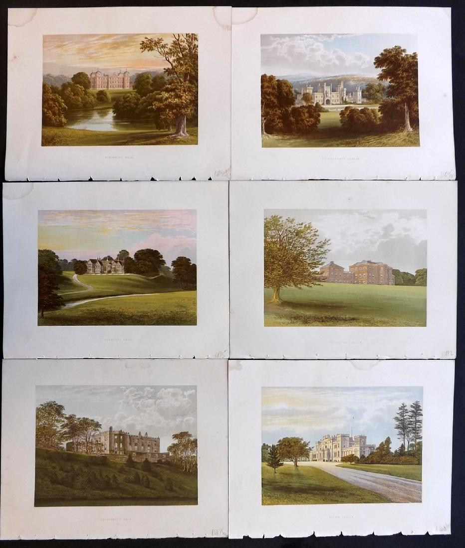 Morris Seats C1870 Lot of 6 Colour Woodblock Views: Color Printed Woodblock Published 1866-1880 by William Mckenzie, London for "Picturesque Views of Seats of Noblemen and Gentlemen of Great Britain and Ireland" by the Rev. F. O. Morris. Printed by Ben