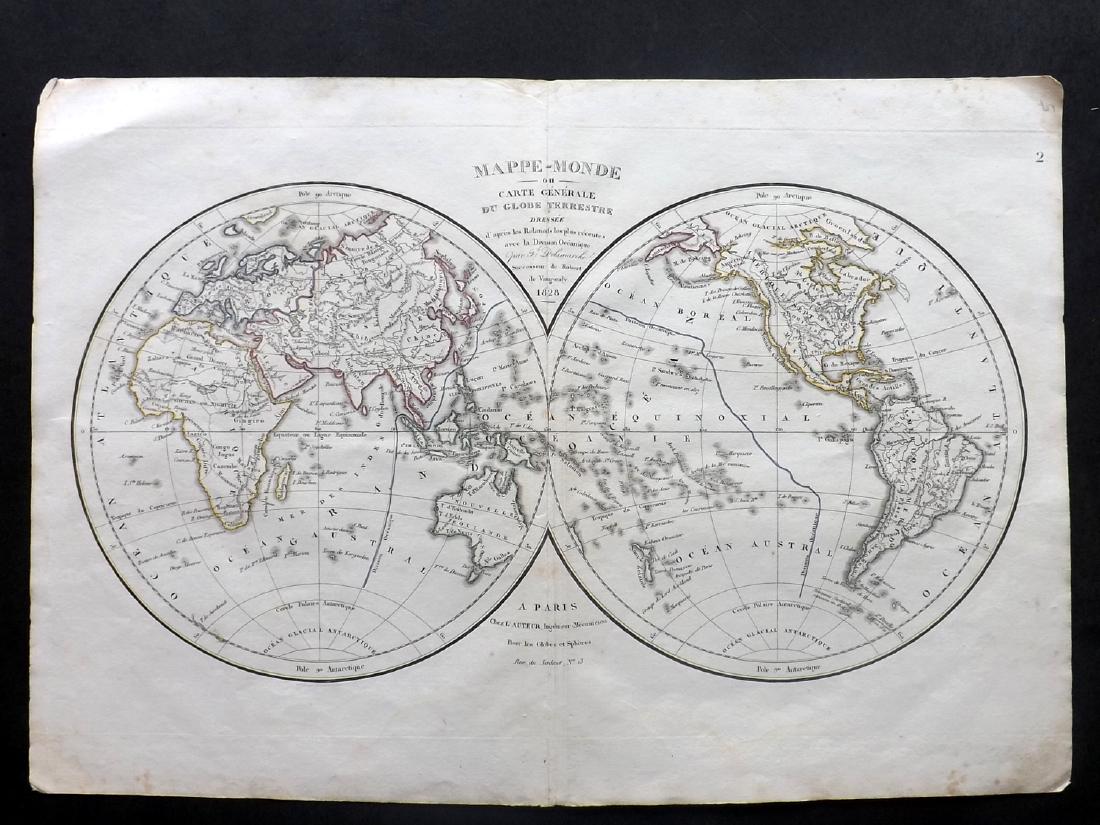Delamarche, Felix 1829 Map of World Hemispheres (1 of 2)