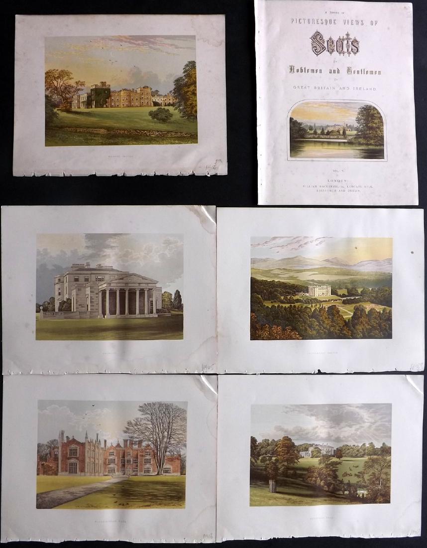 Morris Seats C1870 Lot of 6 Colour Woodblock Views F: Color Printed Woodblock Published 1866-1880 by William Mckenzie, London for "Picturesque Views of Seats of Noblemen and Gentlemen of Great Britain and Ireland" by the Rev. F. O. Morris. Printed by Ben