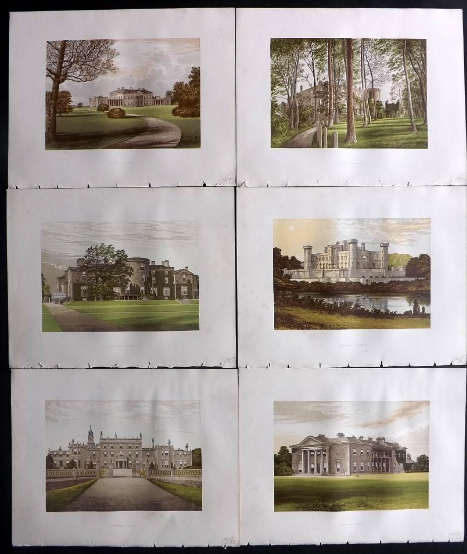 Morris Seats C1870 Lot of 6 Colour Woodblock Views GC: Color Printed Woodblock Published 1866-1880 by William Mckenzie, London for "Picturesque Views of Seats of Noblemen and Gentlemen of Great Britain and Ireland" by the Rev. F. O. Morris. Printed by Ben