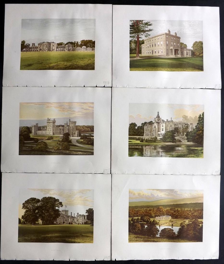 Morris Seats C1870 Lot of 6 Colour Woodblock Views GC: Color Printed Woodblock Published 1866-1880 by William Mckenzie, London for "Picturesque Views of Seats of Noblemen and Gentlemen of Great Britain and Ireland" by the Rev. F. O. Morris. Printed by Ben