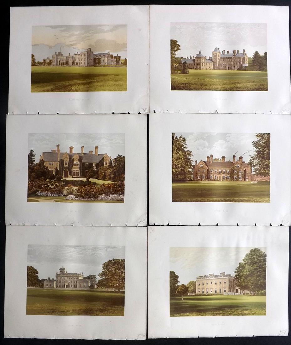 Morris Seats C1870 Lot of 6 Colour Woodblock Views MMWS: Color Printed Woodblock Published 1866-1880 by William Mckenzie, London for "Picturesque Views of Seats of Noblemen and Gentlemen of Great Britain and Ireland" by the Rev. F. O. Morris. Printed by Ben