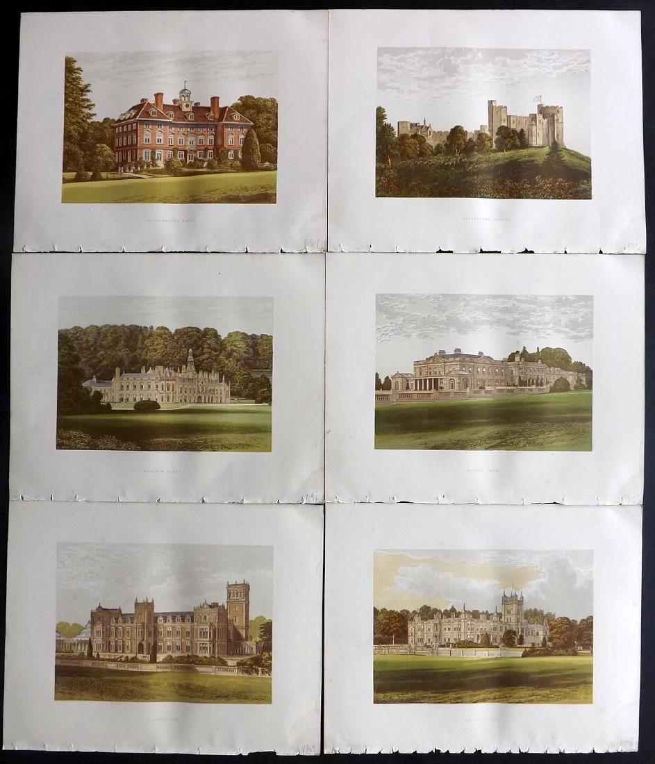 Morris Seats C1870 Lot of 6 Colour Woodblock Views MMWS: Color Printed Woodblock Published 1866-1880 by William Mckenzie, London for "Picturesque Views of Seats of Noblemen and Gentlemen of Great Britain and Ireland" by the Rev. F. O. Morris. Printed by Ben