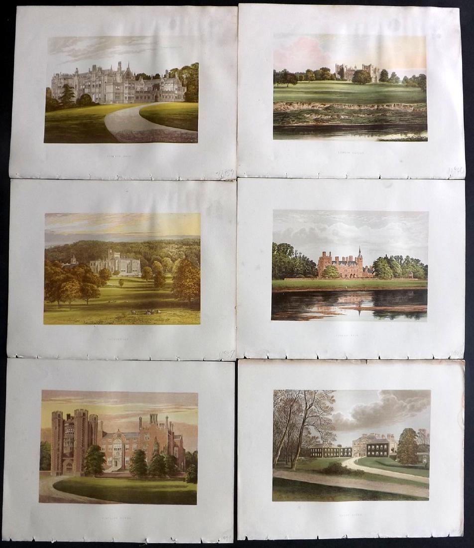 Morris Seats C1870 Lot of 6 Colour Woodblock Views MMWS: Color Printed Woodblock Published 1866-1880 by William Mckenzie, London for "Picturesque Views of Seats of Noblemen and Gentlemen of Great Britain and Ireland" by the Rev. F. O. Morris. Printed by Ben