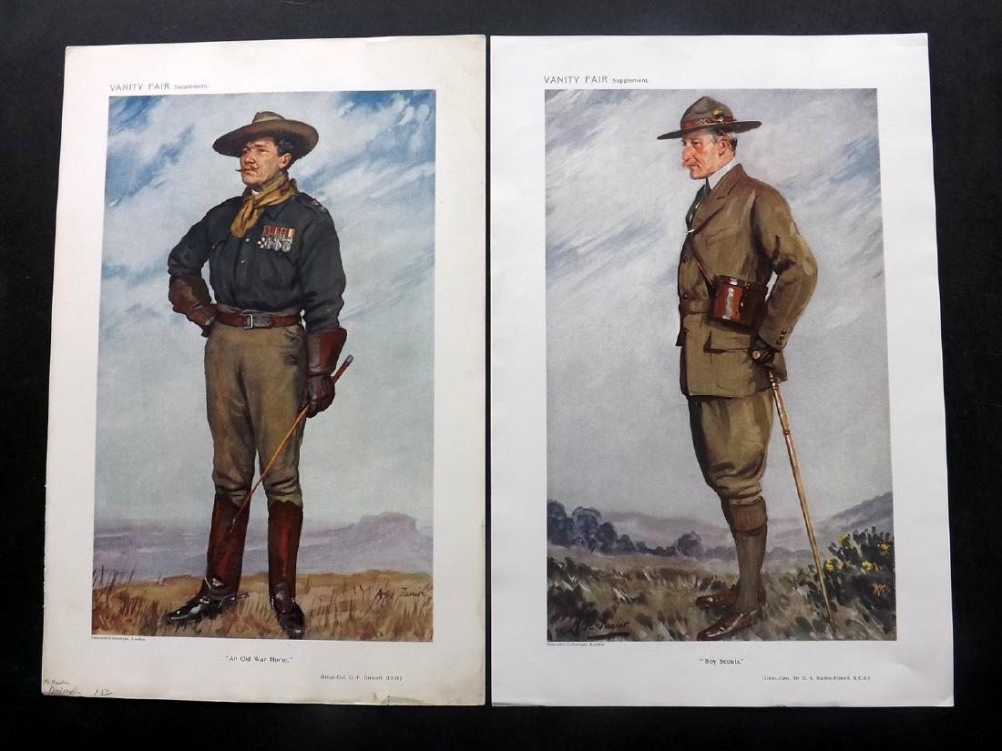 Vanity Fair Prints 1911 Pair, Boy Scouts. Baden-Powell: And D. P. Driscoll. Chromolithographs Published XXX, London for "Vanity Fair" Paper Size: 15 x 11 inch (38 x 28cm) Good Condition
