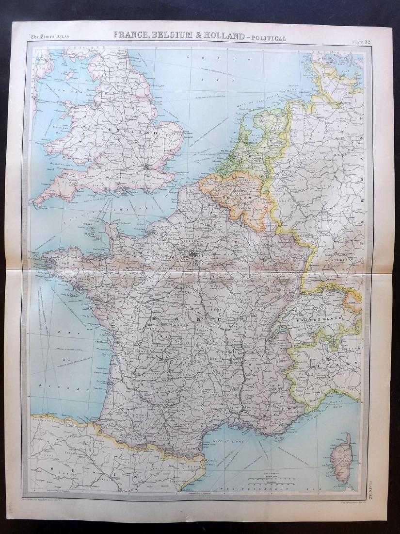 Bartholomew, John 1922 Lot of 5 Maps of France: Large Lithograph Maps Published 1922 by The Times, London for "The Times Survey Atlas of the World" Maps by John George Bartholomew of the Edinburgh Geographical Institute. Centre fold as issued. Pape
