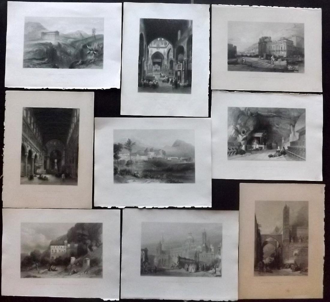 Italy Sicily 1840 Lot of 9 Prints from Wright's Med. (1 of 2)