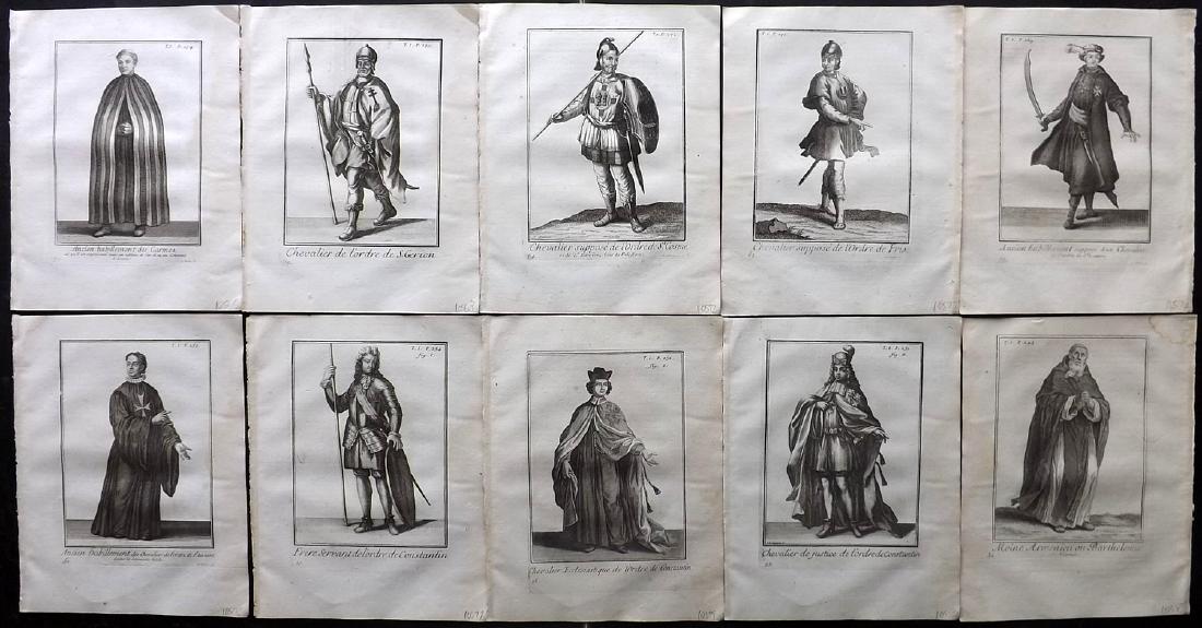 Heylot, Pierre 1721 Lot of 10 Costume Prints: Copper Plate Published 1721, Paris for "Histoire des Ordres Monastiques, Religieux et Militaires" by Pierre Heylot. Paper Size: 10 x 7.5 inch (25 x 19cm) Good Condition overall