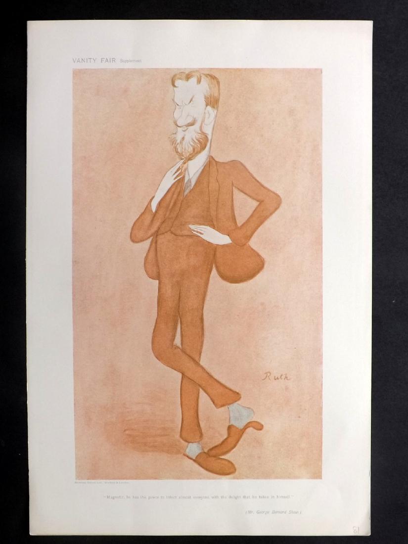 Vanity Fair Print 1905 George Bernard Shaw by Beerbohm: Chromolithograph Published 1869-1914, London for "Vanity Fair" Paper Size: 15 x 11 inch (38 x 28cm) Good Condition